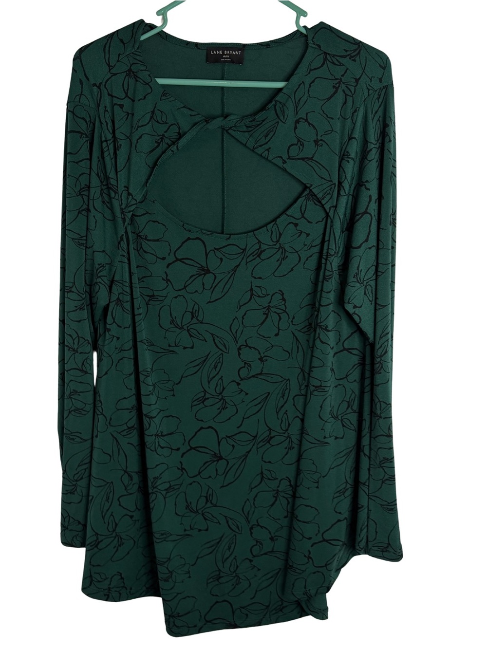 Lane Bryant Dark Green Floral Cut Out Long Sleeve Tunic Size 18/20